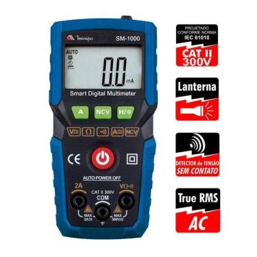 Imagem de Multímetro Digital Smart SM-1000 com Medições de Tensão, Corrente e Resistência, Equipa...