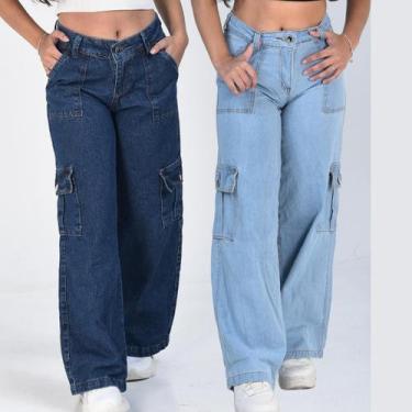 Imagem de Kit 2 Calça Cargo Jeans Menina blogueirinha Juvenil 10 ao 16 anos com 