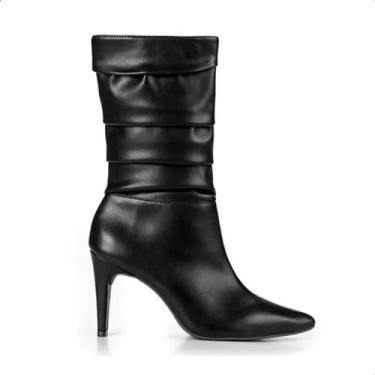 Imagem de Bota Mariotta Feminina Franzida Cano Médio Salto Bico Fino, Preto, 35
