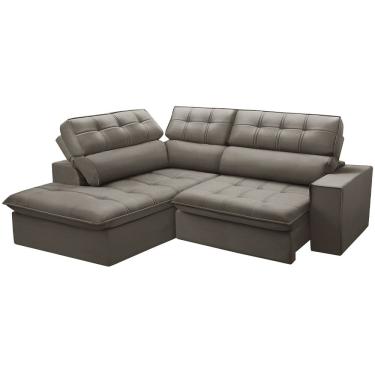 Imagem de Sofá 3 Lugares Retrátil Reclinável Chaise Esquerdo 243cm Solin F04 Veludo Marrom Claro - Lyam Decor