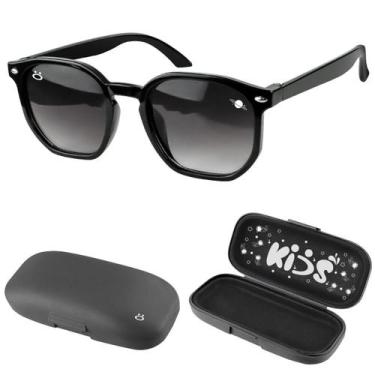 Imagem de oculos sol infantil preto proteção uv retrô retro + case casual menino