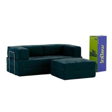 Imagem de Sofá Cama Flowin Com Apoio de Pé Inflow Cotelê Verde Musgo Vem Na Caix