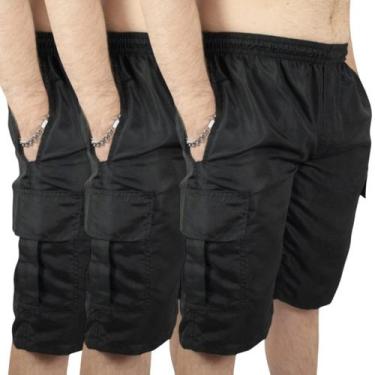 Imagem de Kit 3 Bermuda Cargo Masculina de Tactel - Repelique, 3 preta, P