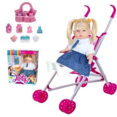 Imagem de Boneca Judy Brinquedo Escolinha Colorir + Carrinho Bolsinha - Milk Bri