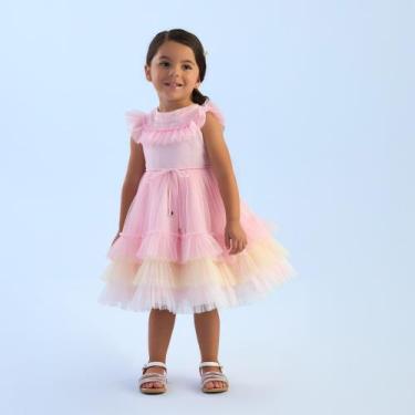 Imagem de Vestido Curto Infantil Festa Tule Paetê Rosa Petit Cherie, 3