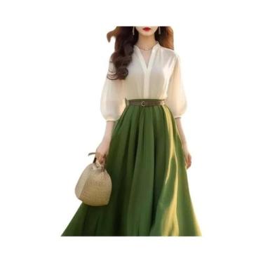 Imagem de Vestido Feminino Elegante Com Decote Em V E Lanterna ZANZEA, Primavera