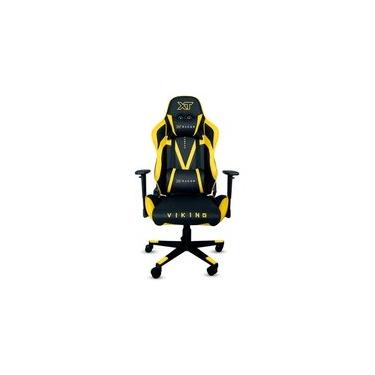 Imagem de Cadeira Gamer XT Racer Viking Series, Até 120Kg, Reclinável, Com Almofadas, Cilindro de Gás Classe 4, Couro PU, Preta e Amarela - XTR-011