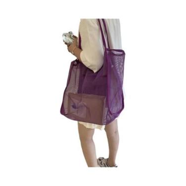 Imagem de Bolsa Tote Feminina De Malha De Grande Capacidade, Bolsa De Ombro Vaza