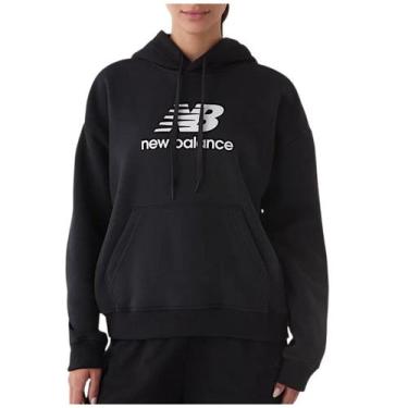 Imagem de Moletom New Balance Felpa Essentials Feminino, Preto, Branco, G