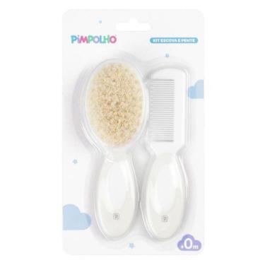 Imagem de Kit Escova+ Pente para Bebê Cerdas Naturais Branco - Pimpolho, Branco