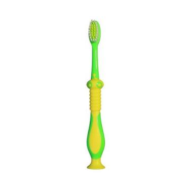 Imagem de Escova Dental Infantil Macia Verde Com Capa e Ventosa +3 Anos Dino Gre