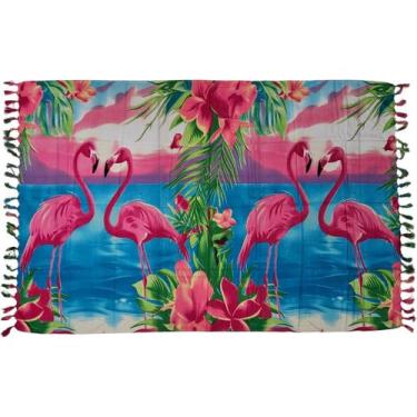 Imagem de Canga De Praia Poliéster Estampa Cachorro E Flamingo Verão Cor:Estampa