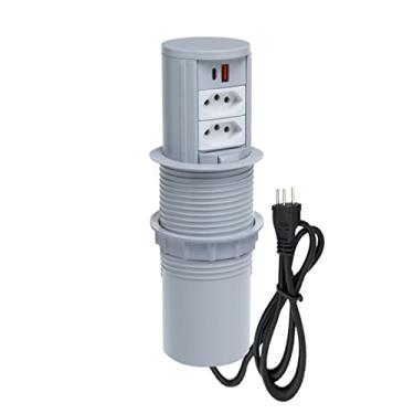 Imagem de Torre De Tomada Totem Slim Manual 2 Tomadas 10A 2 USB 3.5A COR:CINZA