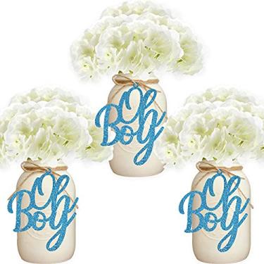 Imagem de 24 peças Oh Boy Jar Tag Gender Reveal Centerpieces Decoração Blue Baby Shower Glitter Paper Cutouts
