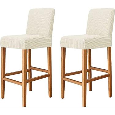 Imagem de Conjunto de 2 capas de cadeira de sala de jantar, capa de banqueta de bar jacquard de cor sólida capa protetora removível para cadeiras de pub com costas curtas (Color : Beige)