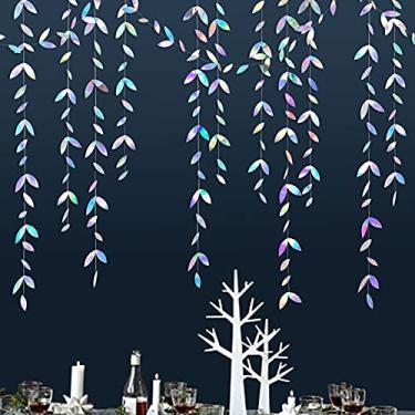 Imagem de Guirlanda de folhas iridescente, papel holográfico colorido para pendurar folhas para aniversário, chá de bebê, casamento, noivado, chá de noiva, despedida de solteira, feriado, euforia, artigos de decoração de festa