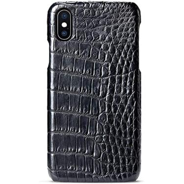 Imagem de RAYESS Capa de telefone de couro jacaré crocodilo meio pacote, capa traseira de telefone à prova de choque de negócios de luxo para Apple iPhone Xs 5,8 polegadas Shell (Cor: Preto, Tamanho: Barriga)
