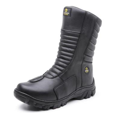 Imagem de Bota Coturno Motoqueiro Militar Masculina Couro Cano Alto Ziper e Tira Autocolante