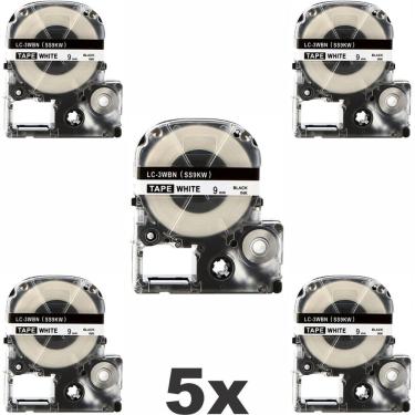 Imagem de 5x Fitas LC-3WBN Para Rotulador epson Lw-300 Lw-400 9mm