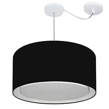 Imagem de Lustre Pendente Cilíndrico com Desvio de Centro Cúpula Tecido 30/55x50 cm, Vivare Iluminação, Pendente4316 PR, Preto, Médio