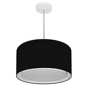 Imagem de Lustre Pendente Cilíndrico Duplo Cúpula Tecido 25/40x35 cm, Vivare Iluminação, Pendente4290 PR, Preto, Médio