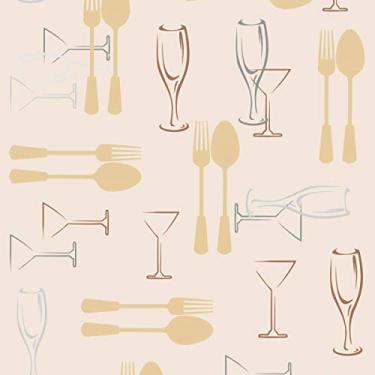 Imagem de Papel De Parede Lavável Talheres E Taças Marrom 3m