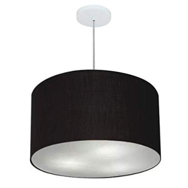 Imagem de Lustre Pendente Cilíndrico Cúpula Tecido 45x30 cm, Vivare Iluminação, Pendente4250 PR, Preto, Médio