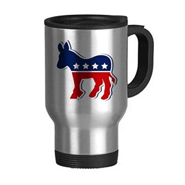 Imagem de Caneca de viagem com emblema de burro americano para festa democrática, tampa flip em aço inoxidável copo de carro copo térmico