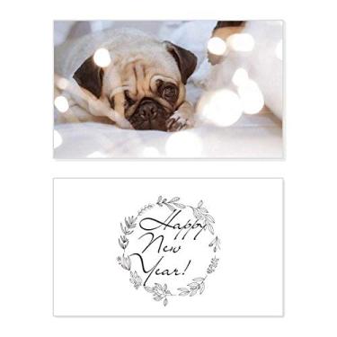 Imagem de Bulldog Pet Animal Lonely Foto de Ano Novo Festival Cartão de felicitações Bless Mensagem Presente