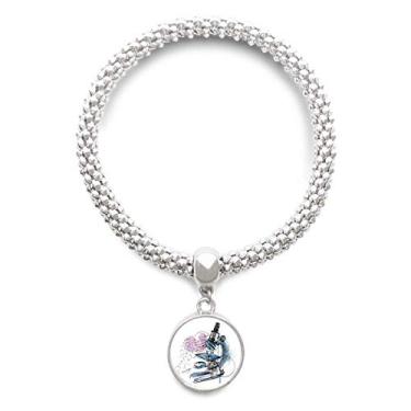 Imagem de DIYthinker Bracelete de prata com pingente de microscópio Chemistry Kowledge com corrente ajustável