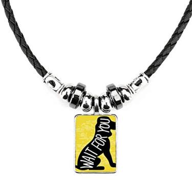 Imagem de DIYthinker Colar de cachorro preto com contorno de animal natural joia Torque pingente de corda de couro