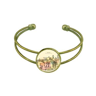 Imagem de Bracelete colorido da França com pintura da cidade retrô, joias de punho aberto