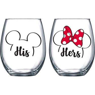 Imagem de Conjunto de taças de vinho sem haste do Mickey e Minnie da Disney