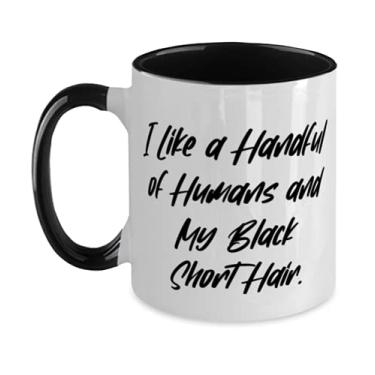 Imagem de Caneca especial de dois tons de gato de cabelo curto preto 325 ml, I Like a Handful of Humans and My Black, Sarcástico para amantes de gatos, Birthday s