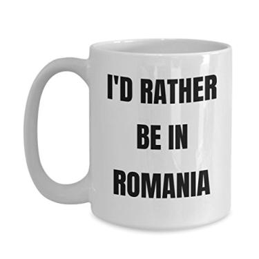 Imagem de Caneca Romania - I'd Rather be in Romania- Caneca de café - Ideia de presente de mordaça da Romênia - Cesta de presente da Romênia para homens ou mulheres