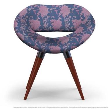 Imagem de Poltrona Beijo Floral Rosa E Lilás Cadeira Decorativa Com Base Fixa -