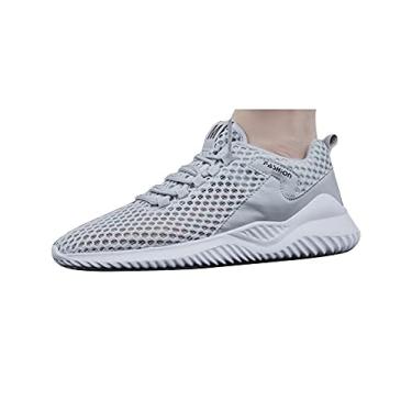 Imagem de Jueshanzj Tênis masculino de malha oca resistente ao desgaste para trilhas, sola respirável com orifícios de malha macia para esportes masculino, Cinza, 9