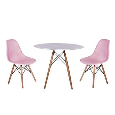 Imagem de Kit Mesa Jantar Eiffel 120cm Branca + 2 Cadeiras Charles Eames - Rosa