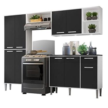 Imagem de Cozinha Compacta c/ 3 Leds 4 pçs Xangai Multimóveis V3415 Branca/preta