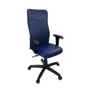 Imagem de Cadeira Presidente Netuno Tela Com Braço Regulável Azul - Maiart