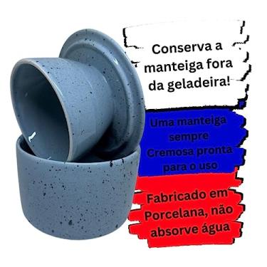 Imagem de Manteigueira Francesa Porcelana Azul Mesclada mantém Cremosa Gourmet