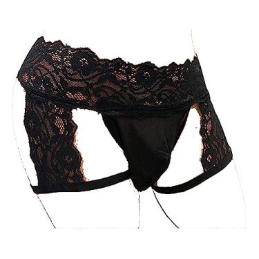 Imagem de SINMIUANIME Men's lace Anime Panties Three Point Underwear Sheer Mesh Bikini Briefs T-back G-string Panty Sexy (1225Black, XL)