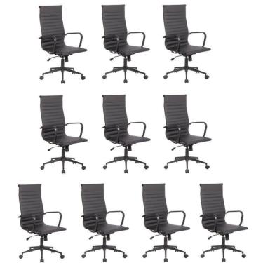 Imagem de Conjunto 10 Cadeiras de Escritório Presidente Sevilha Alta com Base Office aço preto Rivatti Preto