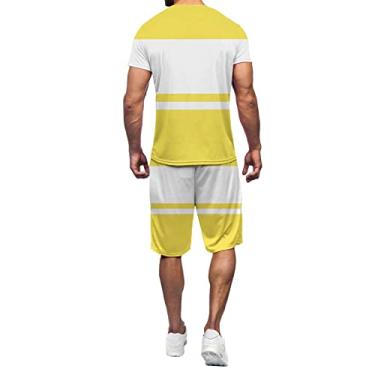 Imagem de Conjunto de 2 peças de camiseta e shorts de manga curta com estampa Build to Suit casual masculino, Amarelo, XXG
