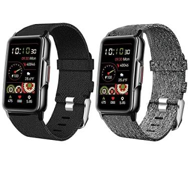 Imagem de Lamshaw Pulseira de relógio inteligente compatível com Mindrose, tecido de nylon respirável, acessório de substituição compatível com relógio inteligente Mindrose H80 de 1,45 polegadas, rastreador de atividades (2 pacotes preto + cinza)