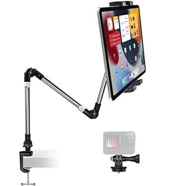Imagem de Suporte de tablet para braçadeira de mesa de 360° para celular e iPad, suporte para tablet com braço ajustável de 35 polegadas para cama, clipe de câmera de webcam flexível de alumínio para iPad Pro 12,9 Air Mini, abas, interruptor, iPhone, dispositivo de 4,7 a 13 polegadas / Gopro