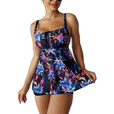 Imagem de Maiô Tankini Floral, Moda Feminina Respirável, Alças Ajustáveis, 2 Peças para Festa na Praia (L)