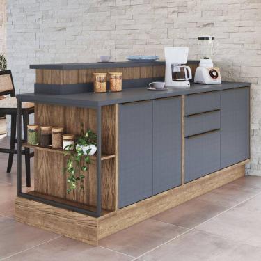 Imagem de Bancada Ilha 6 Peças 3 Portas Cozinha Viena Freijó / Grafite