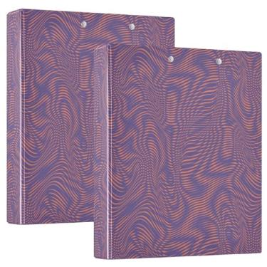 Imagem de Fichários de caderno de anéis redondos de onda óptica roxa, fichários de caderno de 3,5 cm com bolsos, pacote com 1/2 material escolar capa dura