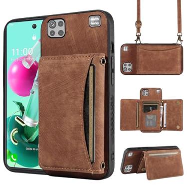 Imagem de Capa de telefone para LG K92 5G capa carteira com alça de ombro transversal e suporte de cartão de crédito de couro bolso fino acessórios celular flip LGK925G K 92 92K LMK920AM Q92 G5 mulheres meninas